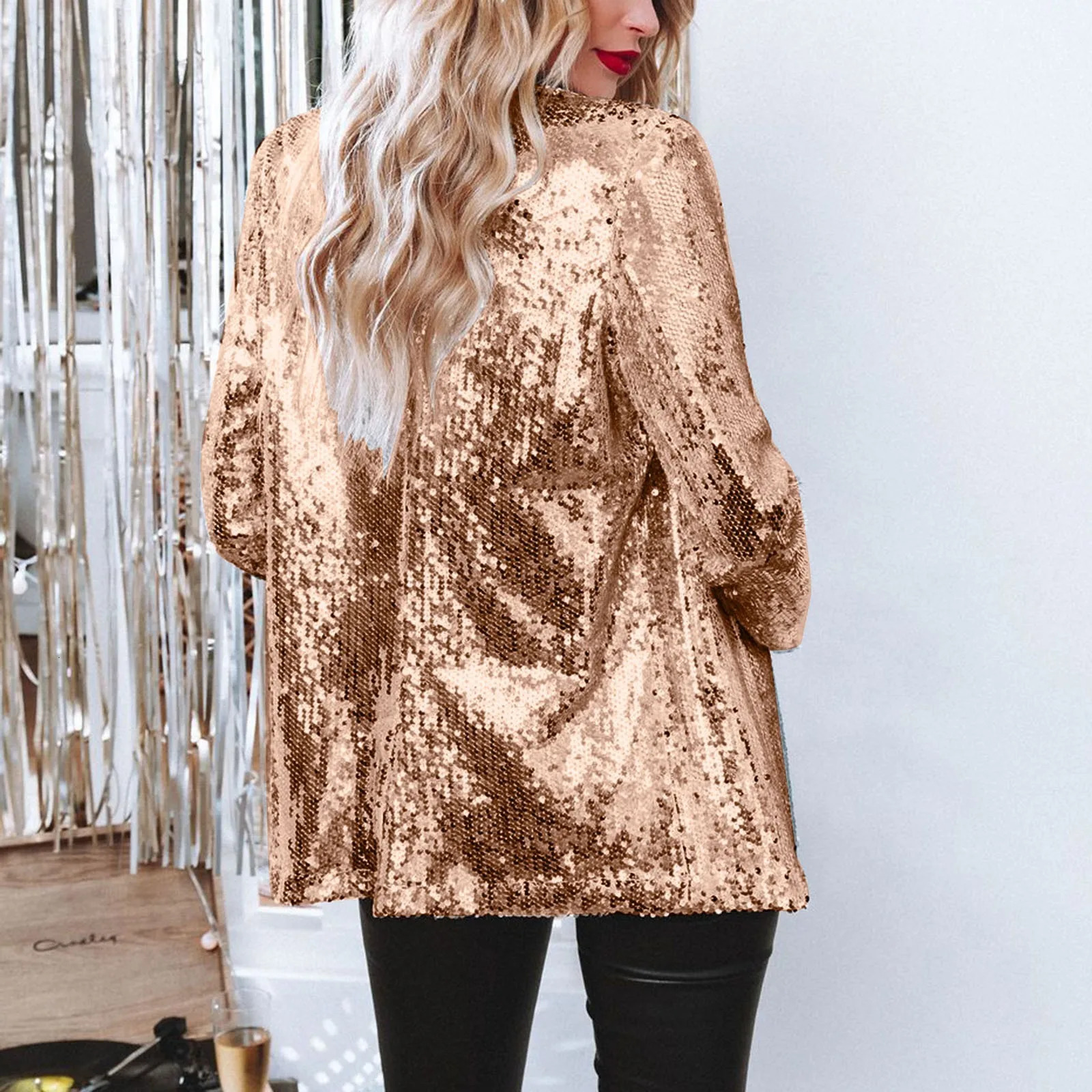 Women Elegant Sequins Suit Jackets Long Sleeve Glitter Party Shiny Lapel Coat Rave Outerwear Club Wear Blazers Jacket 250211