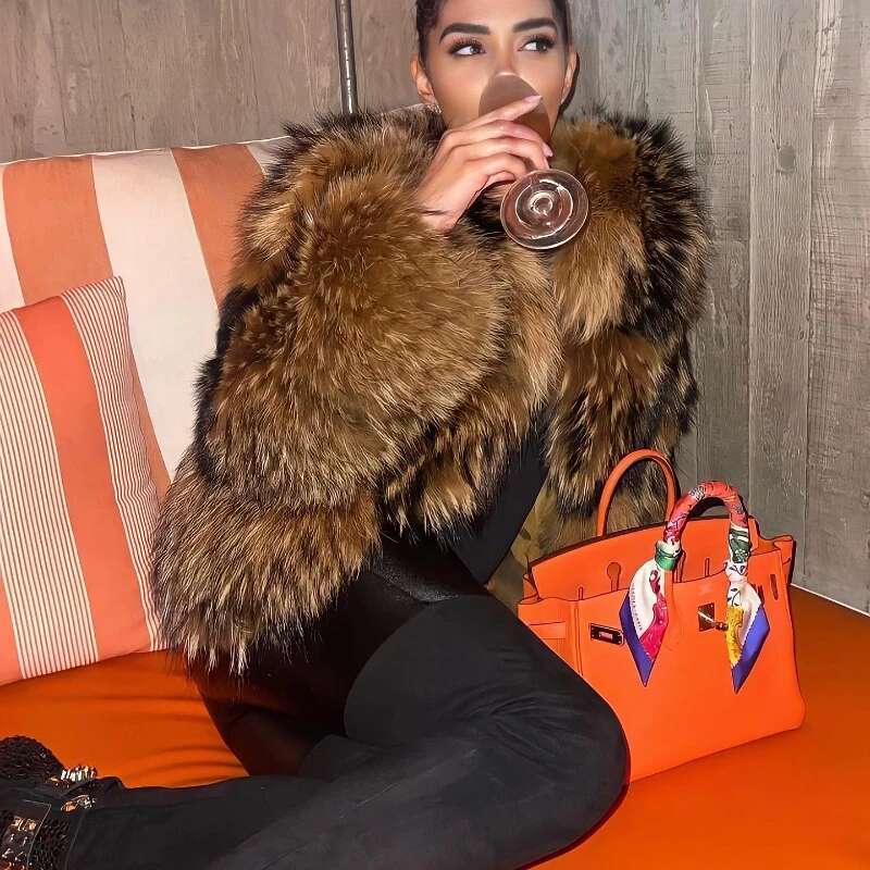 2023 Winter Jacket Women Natural Real Coat Fox Fur Raccoon Outerwear O-neck Thick Warm Female Plus Size Streetwear