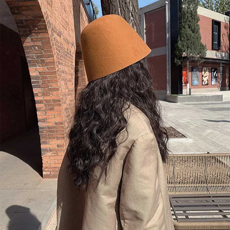 Vintage British Woolen Bucket Hat For Women Lady Ins Korean Solid Color Fisherman Cap All-match Outdoor Sunshade Basin Caps W250217