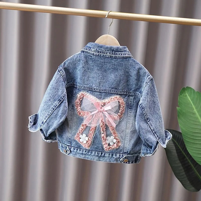 2-12-year-old girls denim jacket fashion baby Jean Coats s childrens jacket with cute rabbit lace bow for girls 250214