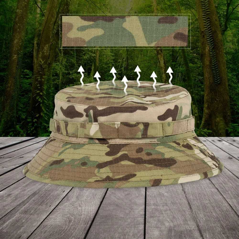 Mens Boonie Hat Camouflage Breathable Bucket Hat Outdoor Tactical Hunting Fishing Sports Sunscreen Panama Nepal Hat Summer W250217