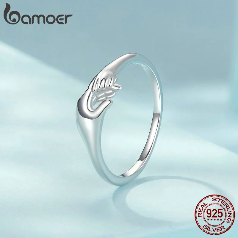 Original 925 Sterling Silver Hand In Hand Family Ring White Gold For Women Mother Day Birthday Gift Fine Jewelry 250213
