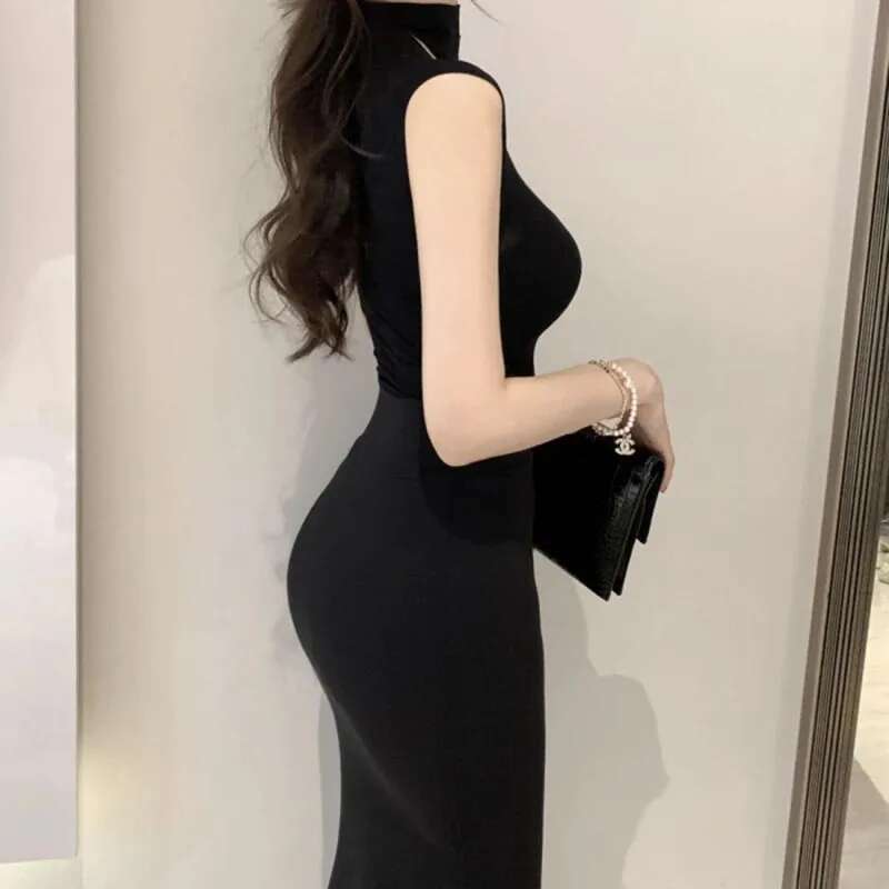 New Fashion Solid Color Elegant Casual Korean Blouse Sleeveless Summer Turtleneck Corset Tops For Women 11972