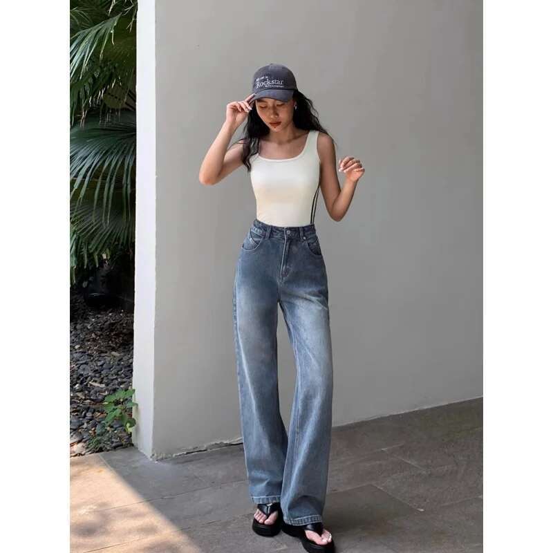 Blue Women Jeans High Waist Fashion American Vintage Streetwear Y2k NEW Wide Leg Jean Female Trouser Baggy Denim Pants