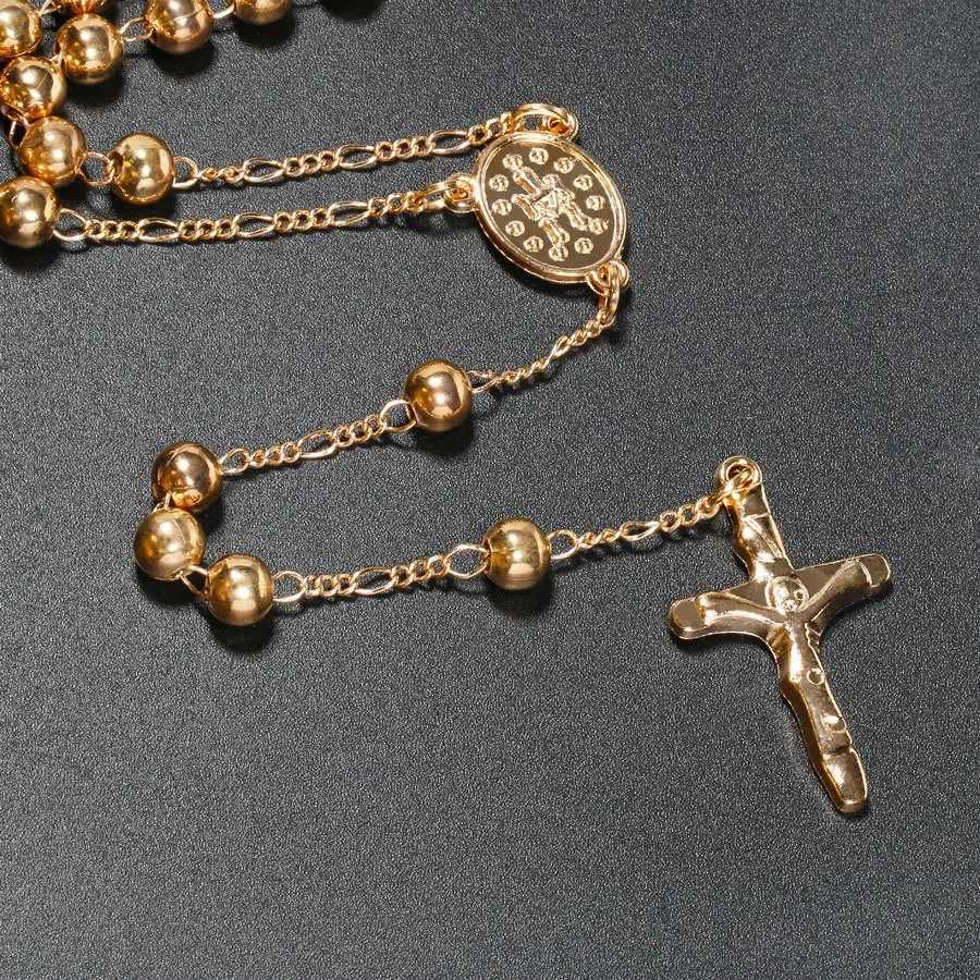 Pendant Necklaces Catholic Rosary Pendant Necklaces For Women 6MM Beads Chain Crucifix Cross Long Necklace Men Religious Prayer Jewelry J250217 208V1
