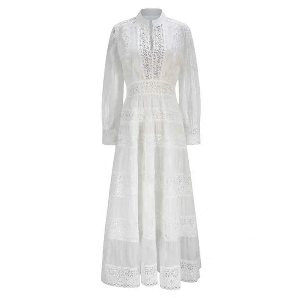Elegant Women's Mesh Hollow Out Design Dresses Round Neck High Waist Long Sleeve Evening Dress Spring 2025 New