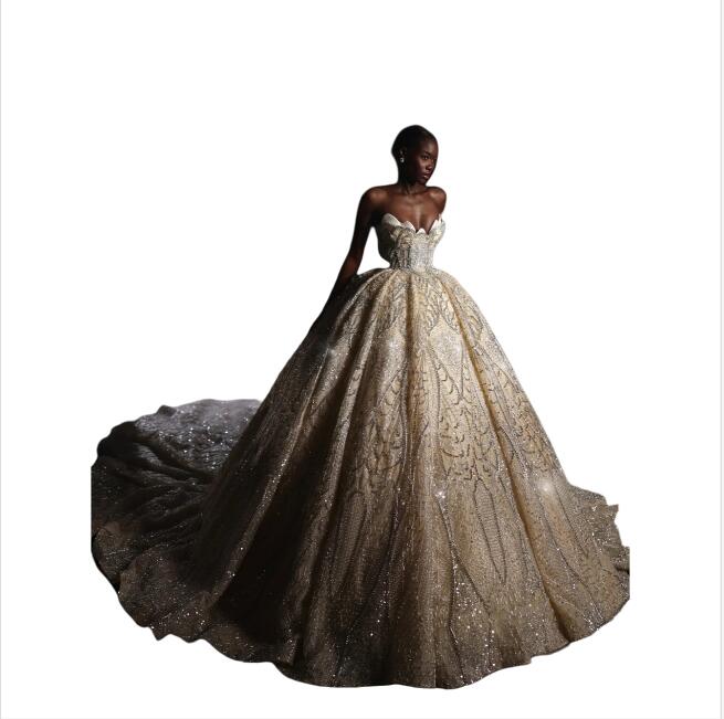 African Attractive Pearls Wedding Dress Elegant Beads Ball Gown Shimmering Fairy Women Sequined Customized Luxurious Bride Wear