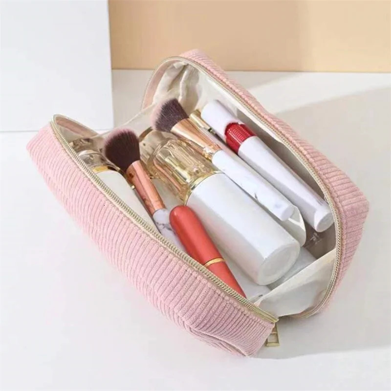 Women Cosmetic Bag Corduroy Solid Color Makeup Pouch Travel Portable Wash Toiletry Storage Organizer Purse 250213