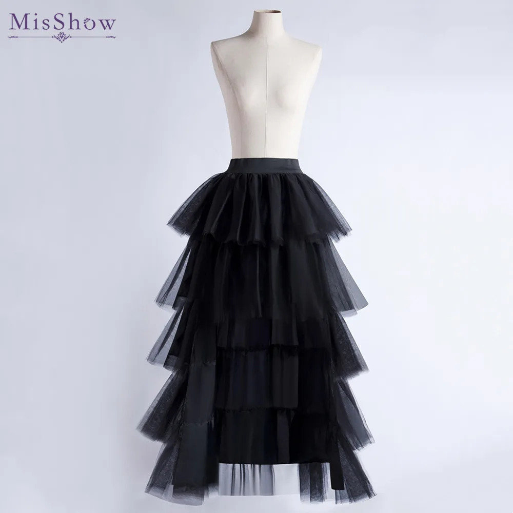 MisShow Gothic HiLo Tulle Tutu Punk Layered Ruffles Tiered Skirt Women High Low Mesh Net Costume Party Prom Pleated Dress Long 250211