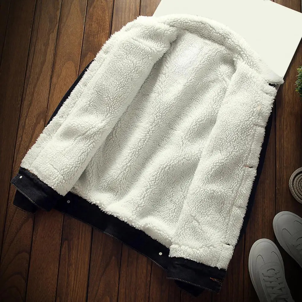 Trendy Denim Coat Long Sleeve Winter Jacket Lapel Pockets Jean Outerwear 250212