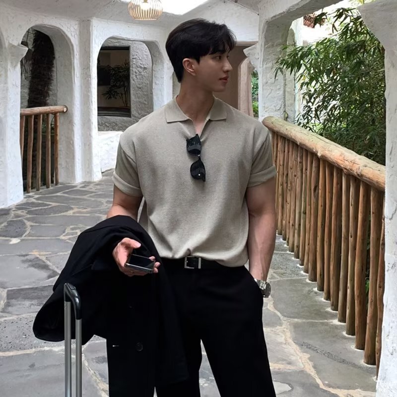 2025S Designer New Style Simple Knitted Polo Shirt for Men Summer Trendy Brand Ins Rascal Handsome Collar Loose Short sleeved T-shirt