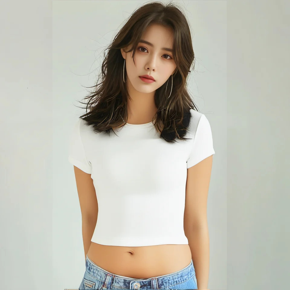 4 pieces Solid color basic short sleeved tight fitting T-shirt for womens casual summer minimalist womens style top O-neck 250217