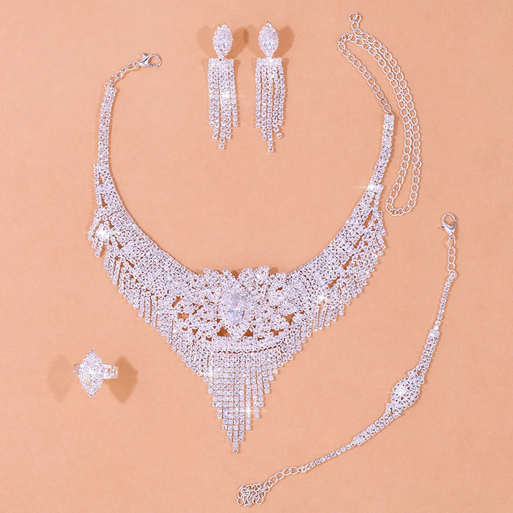 Stonefans Indian Bridal Jewelry Set Womens Accessories Fashion Tassel Rhinestone Necklace Earring Set Wedding Jewelry 250213
