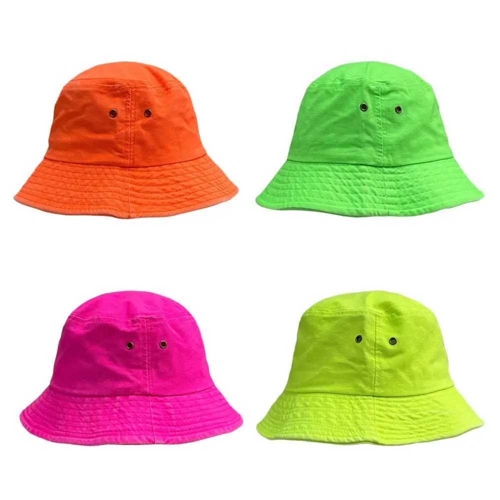 UV Protection Bucket Hat Summer Fluorescent Color Foldable Beach Cap Wide Brim Breathable Sunshade Hat Men Women W250217