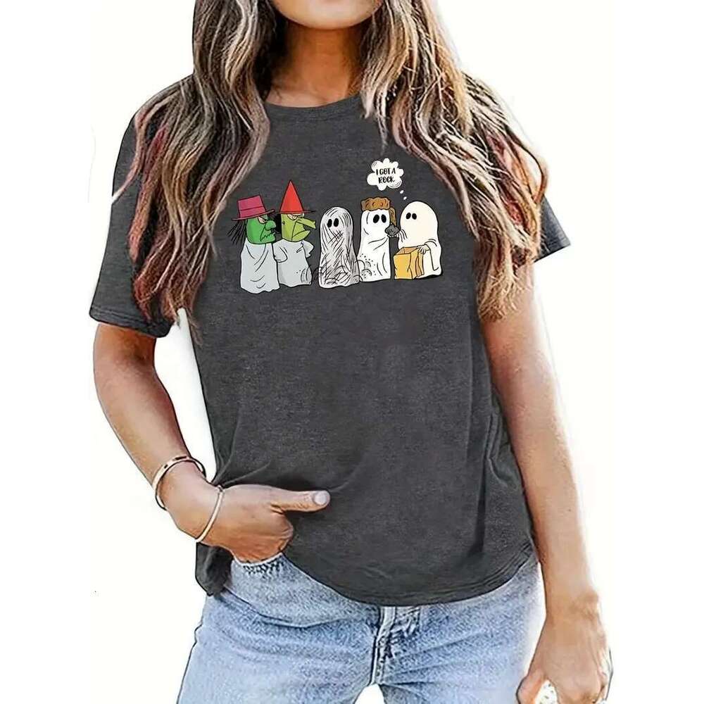 Plus Size Women's Clothing Halloween Print Short Sleeve T-Shirt Casual Crew Neck Top For Spring Summer Women's Clothing