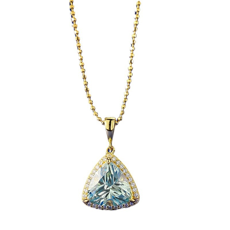 2025 Choucong Brand Triangle Pendant Jewelry Real 100% Sterling Sier Pear Cut Light Tourmaline Moissanite Dia Party Women Clavicle Necklace Gift