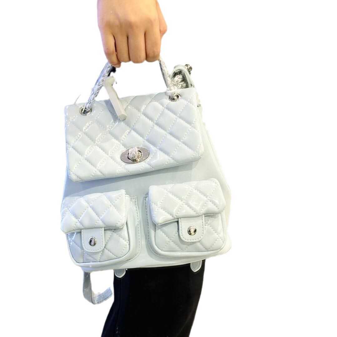 Designer bag Sanfu Same Style Backpack New Gold Small Fragrant Wind Ling Grid Chain Solid Color Double Front Bag Backpack Commuter Womens Bag Y250217