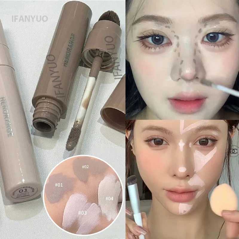 Double-ended Liquid Contouring Highlighter Bronzer with Brush Face Outline Nose Shadow Natural Concealer Contour Brighten StickW250217