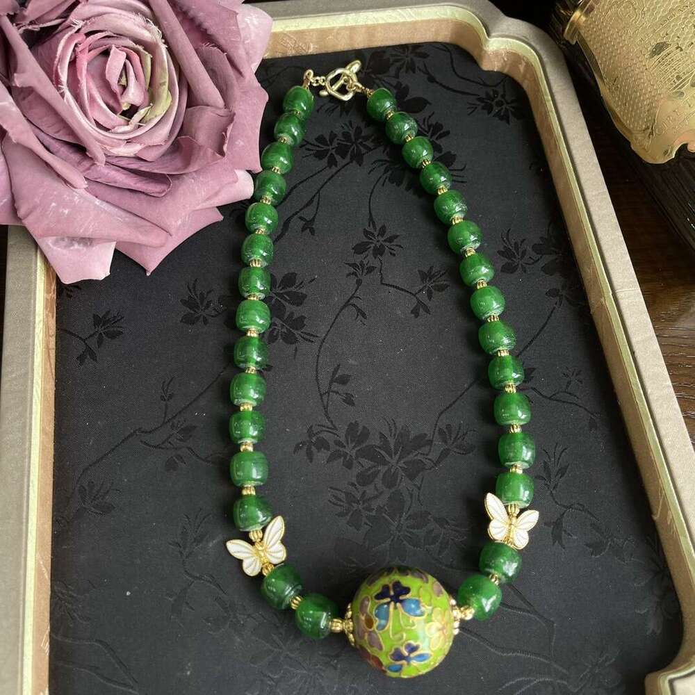 Minan Vintage Glass Enamel Colored Ball Butterfly Cloisonn e Fashion Versatile Necklace