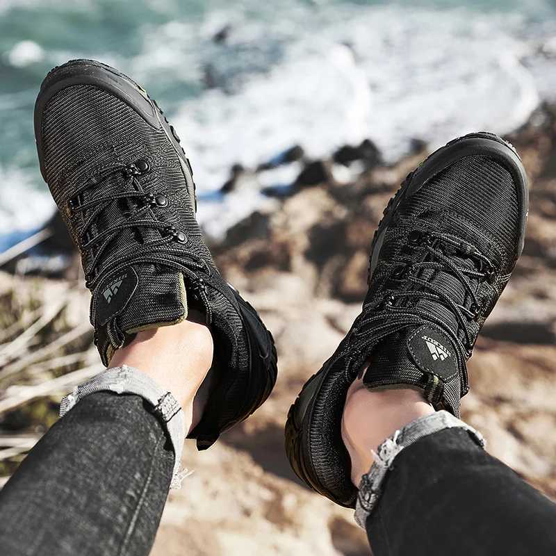 HIKEUP Non-slip Men Hiking Shoes Breathable Outdoor Wear Resistant Splashproof Climbing Men Sneaker Tourism Mountain ShoesC250217