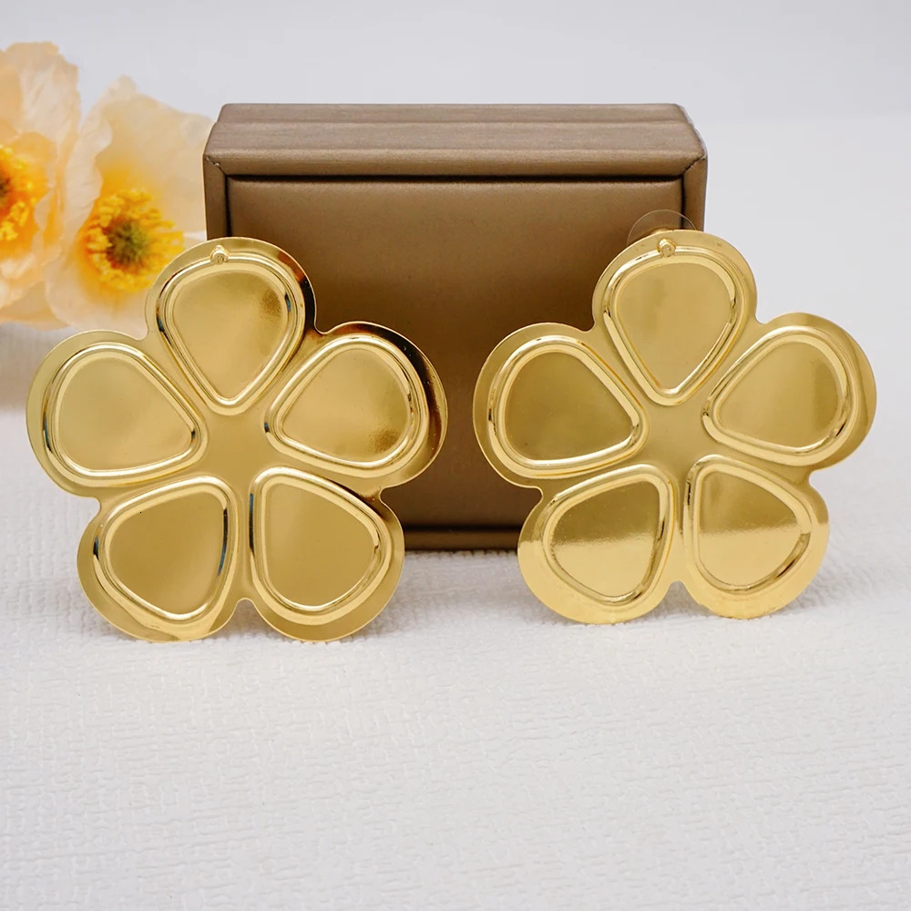 Fashion Copper Flower Earrings Gold Color Big Drop For Women Dubai Jewelry Wedding Party Gift Accessories 250213