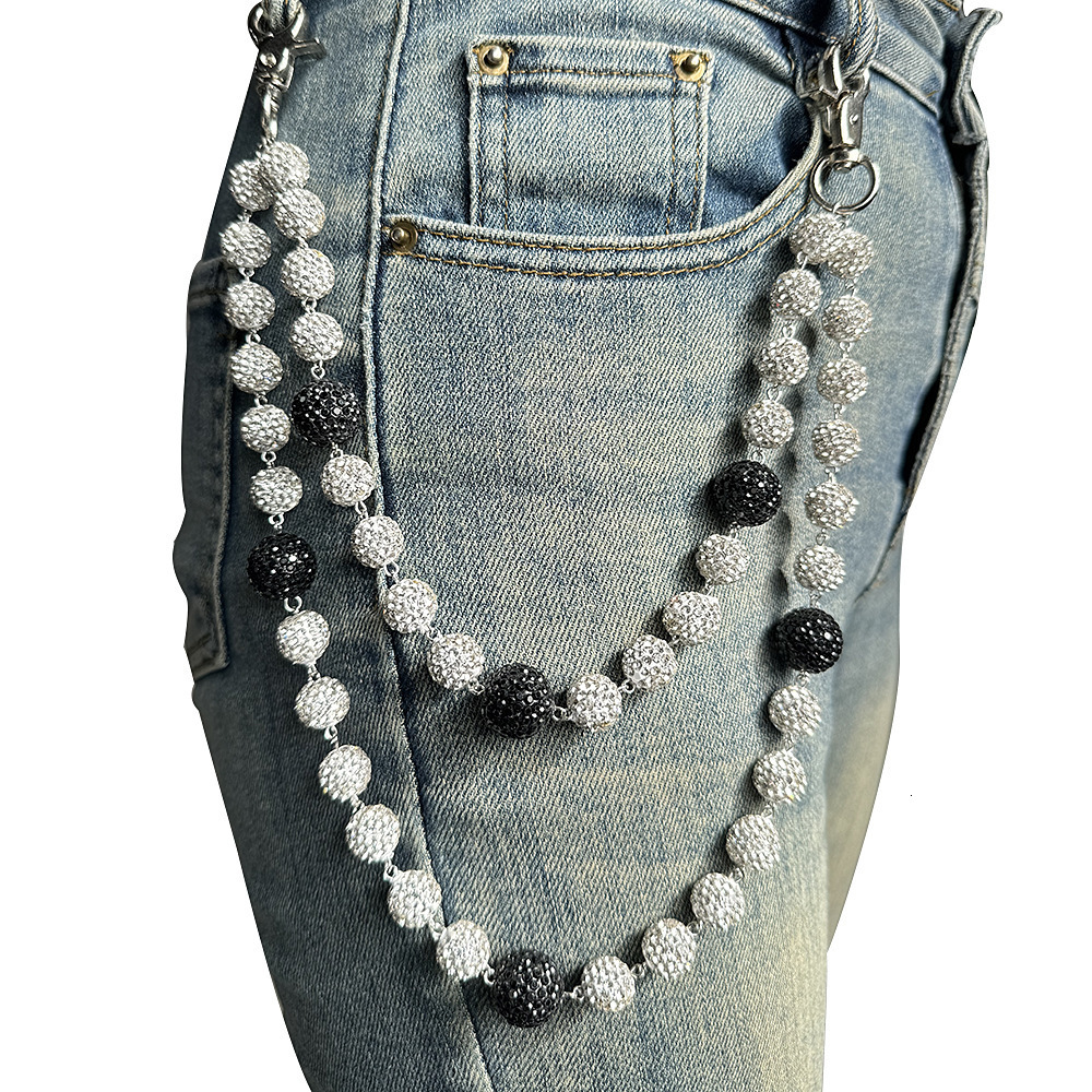 Hip hop mens and womens pants chains high-quality diamond studded beads prayer beads waist chains body chains accessories 250122