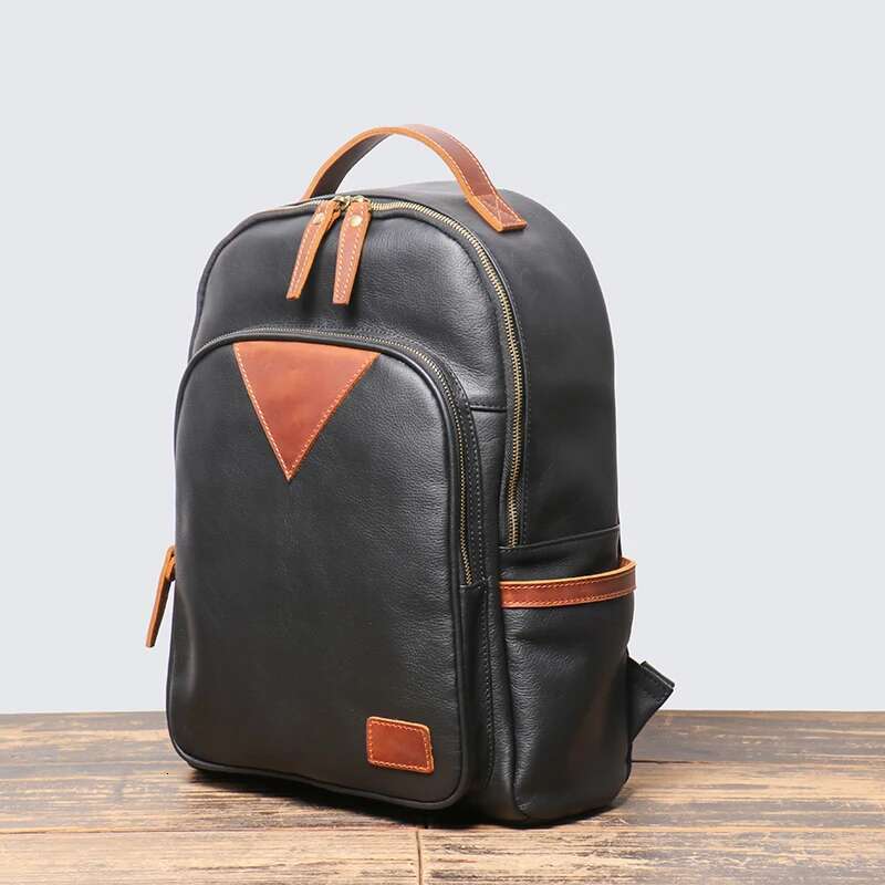 LEATHFOCUS Men's Leather Women's Casual Travel Backpack Schoolbag Top Layer Cowhide Business Office Notebook Laptop Bag