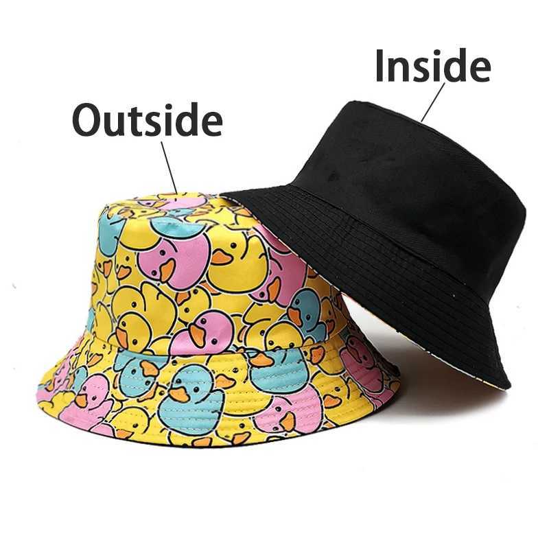 Bocca cartoon duck bucket hat cute printed fisherman hat mens and womens double-sided Panama hat 58cm summer outdoor sun hat W250217