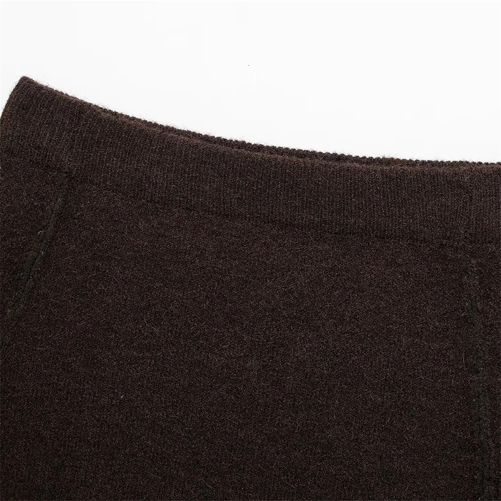 UNIZERA womens gold breasted long sleeved knitted jacket with side stitching and high waisted mini skirt set 250214