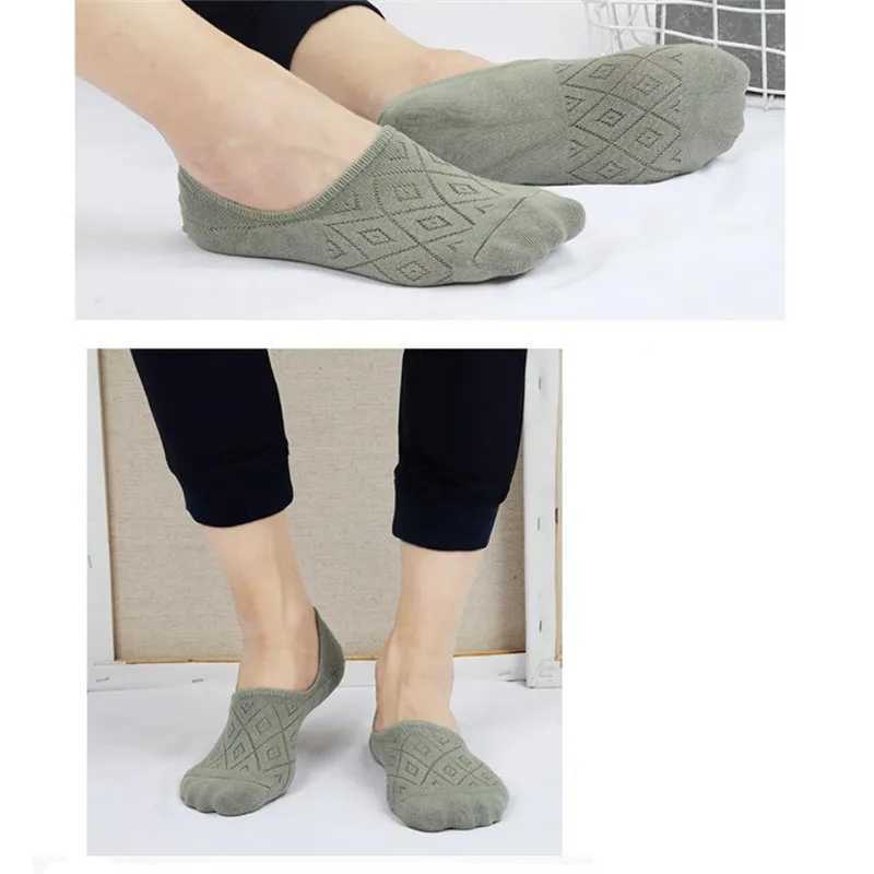 5 Pairs Summer Mens Cotton Invisible Socks Shallow Mouth Diamond Mesh Non-slip Socks Thin Solid Color Mens Boat Socks W250217