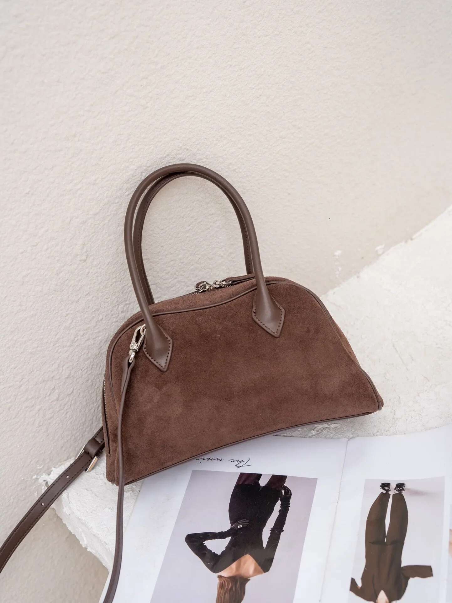 Genuine Handbag For Women, Autumn Winter Frosted Suede Leather Large Capacity Tote Fashionable Bowg Shoulder Bag