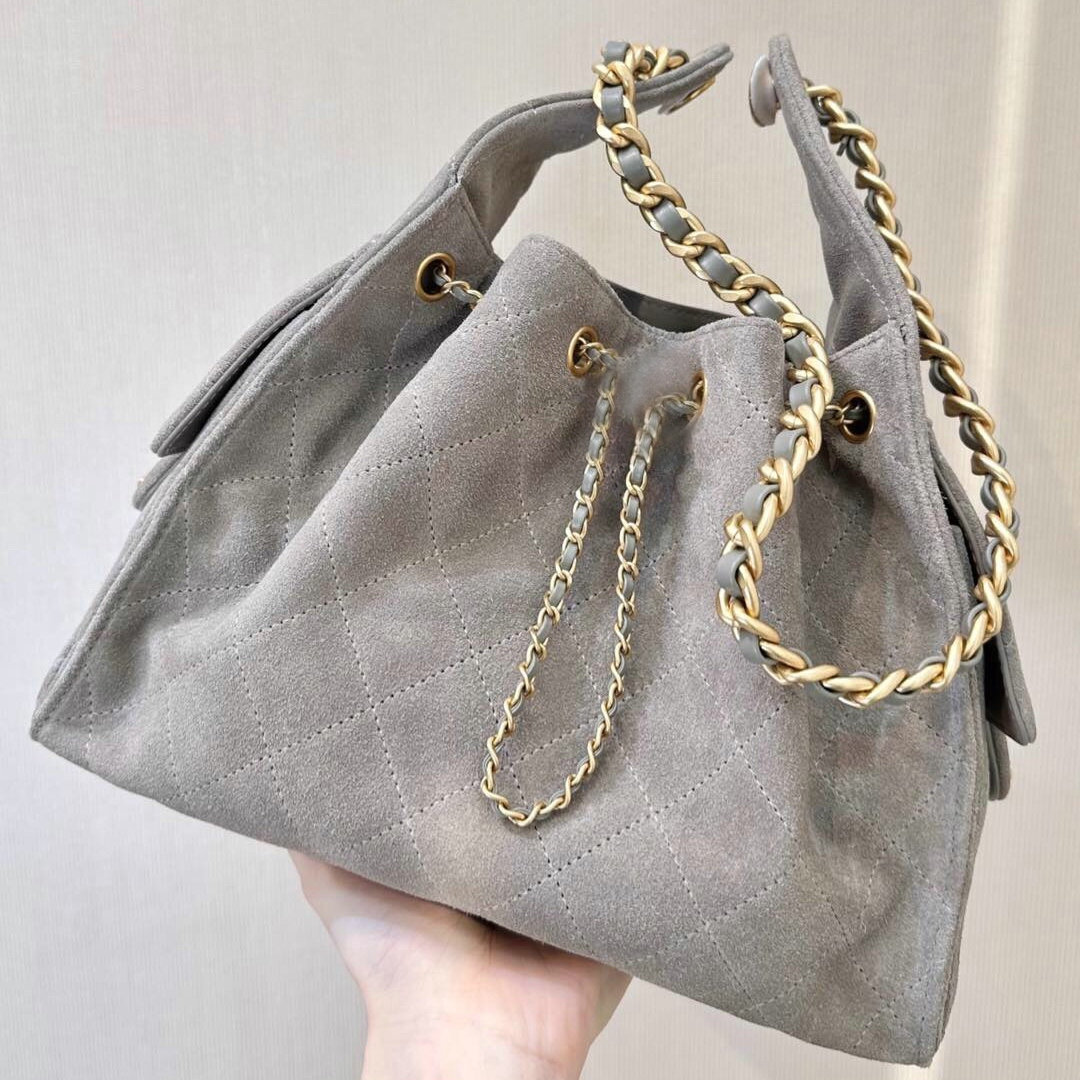 Designer Bag Hobo Bag Shoulder Bags Suede String Bucket Tote Genuine Leather 30CM 40CM Gray Casual Diamond Lattice Long Chain Fashion Luxury Shoulder Bags with box