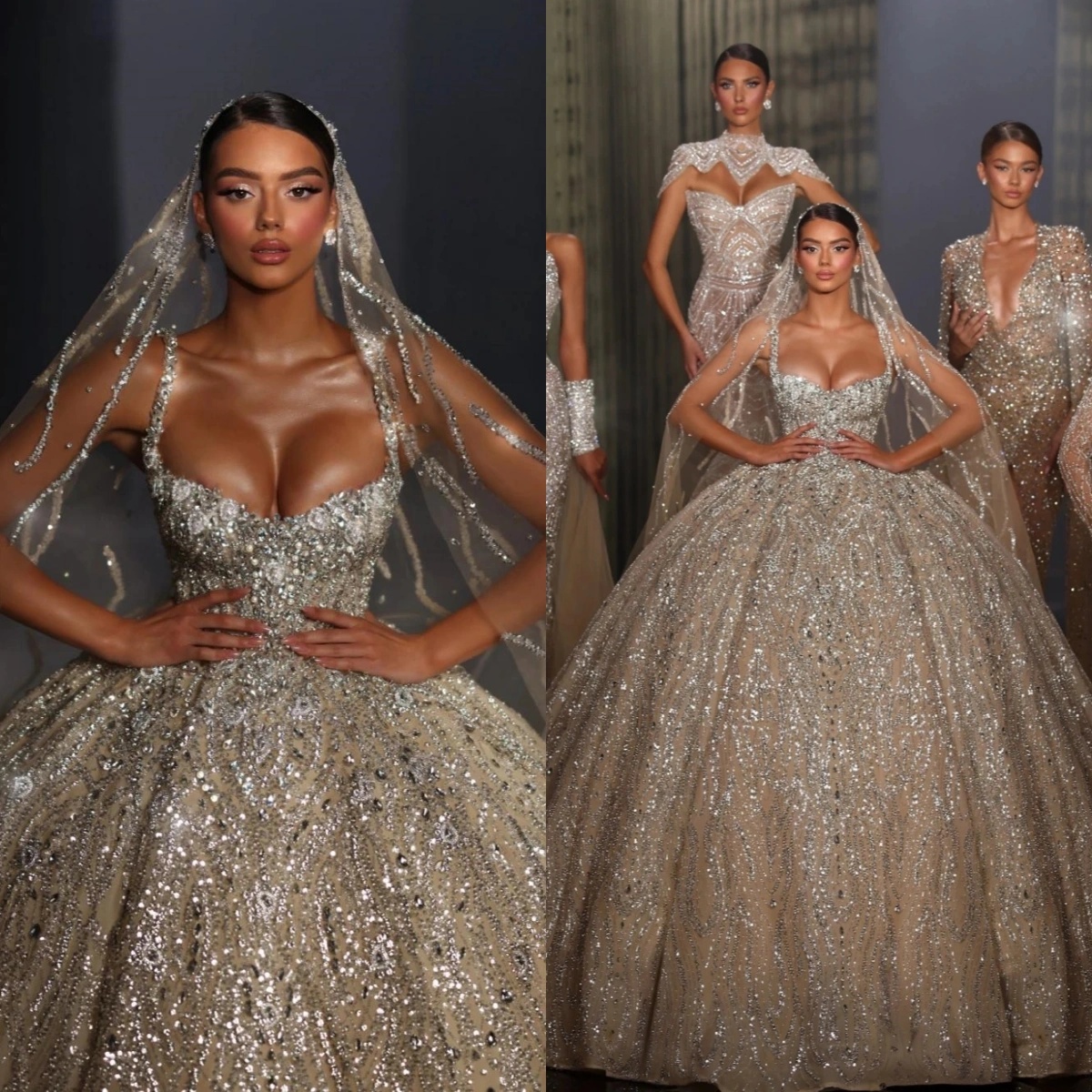 Attractive Lace Pearls Wedding Dress Charming Crystals Ball Gown Shimmering Women Sequined Customized Luxurious Bride Wear