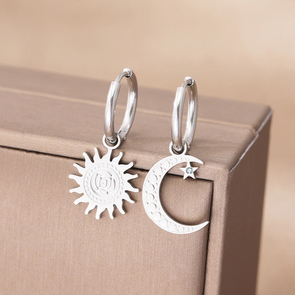 Stainless Steel Earrings Vintage Elegant Sun Moon Crystal Dangle Trendy Exquisite For Women Jewelry Party Gift 250213