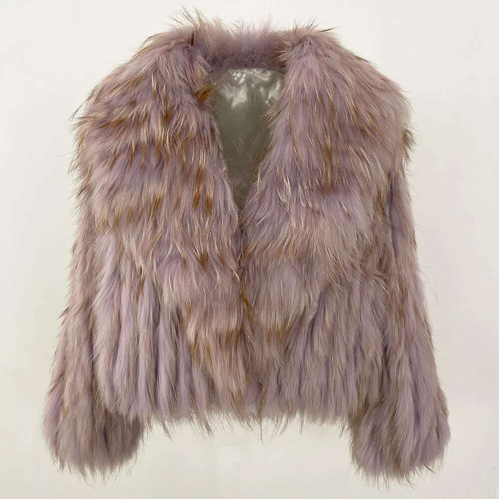 Winter Overcoat Collar Real Natural Raccoon Jacket New Fluffy Fur Knitted Coat Women Outerwear Short