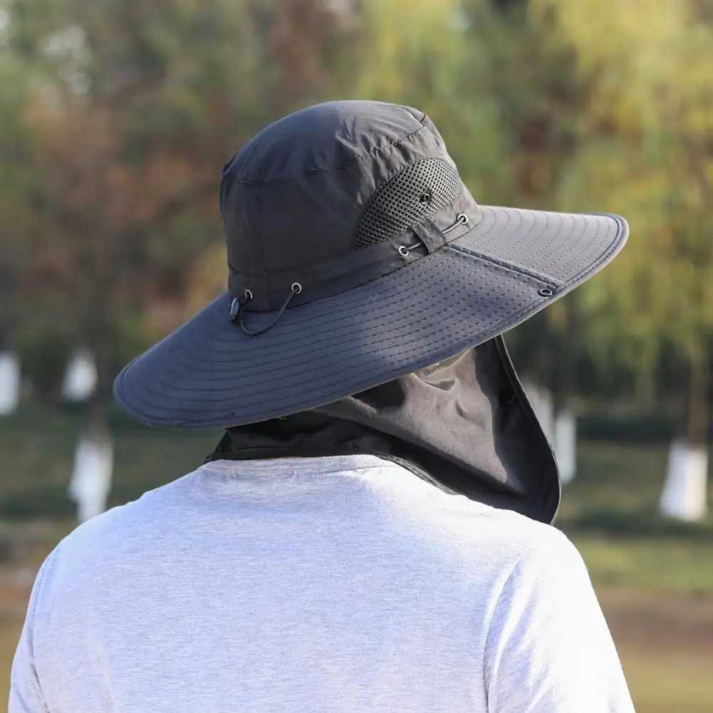 Fashion Summer Sun Hats UV Protection Outdoor Hunting Fishing Sun Cap Wide Brim Breathable Removable Fisherman Hat for Menbucket W250217