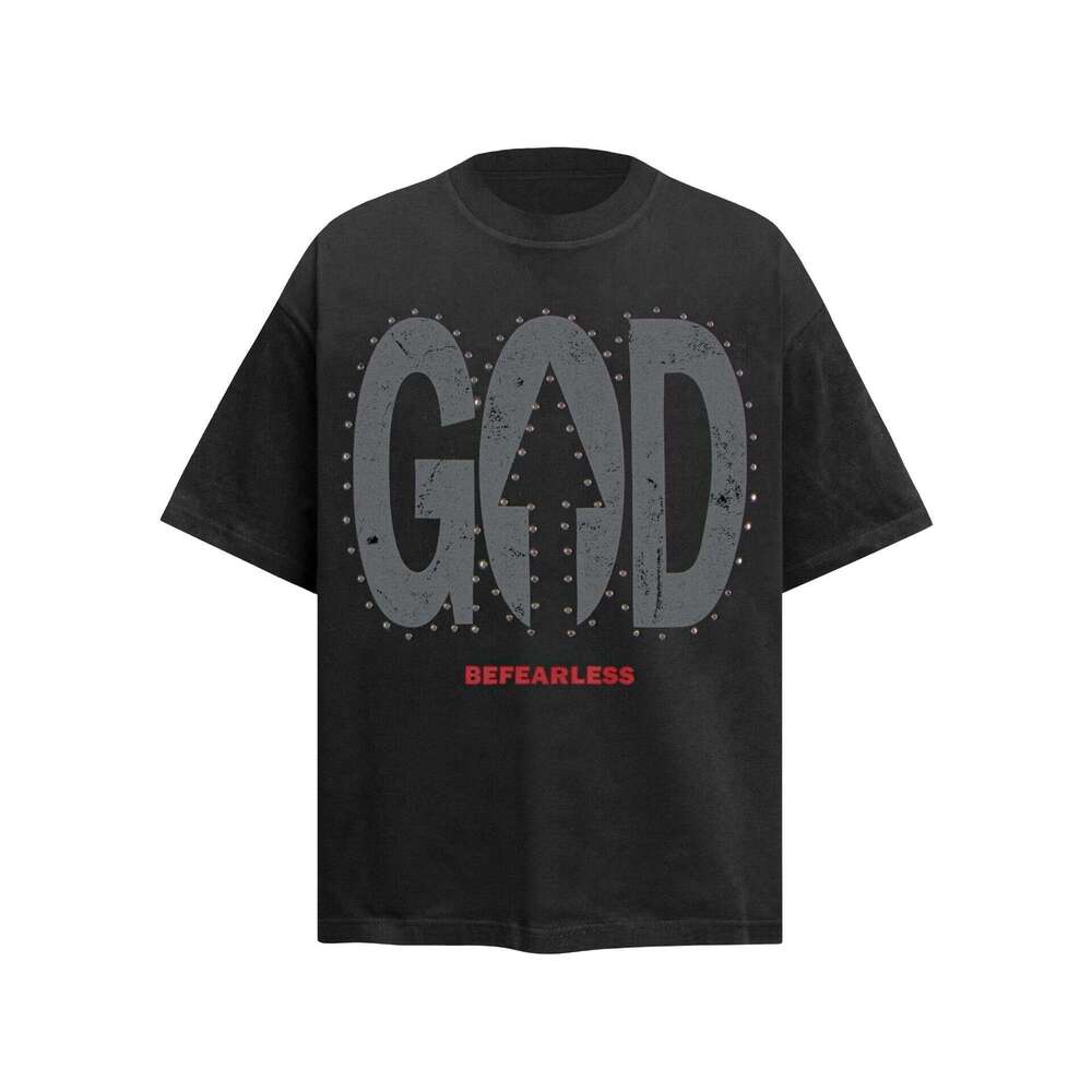 American letter studded short sleeved T-shirt, summer men's women's trendy brand, street loose and niche couple's top T-shirt