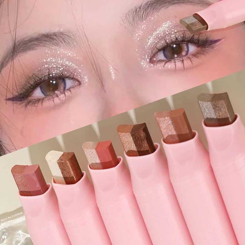 Metallic Grey Silver Eyeshadow Eyeliner Pencil Long-lasting Silkworm Highlighter Pen Two-color Shimmer Gradient Eye Shadow StickW250217