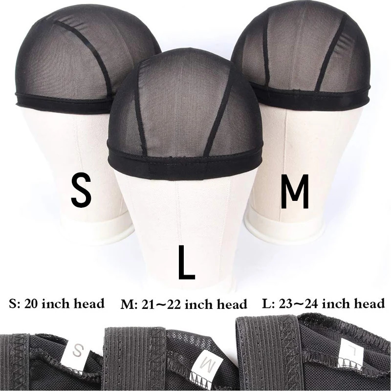 6pcs/Lot Elastic Glueless Wig Caps for Wig Making Stretchable Mesh Dome Wig Caps for Women Breathable Hairnets Black S/M/L 250214