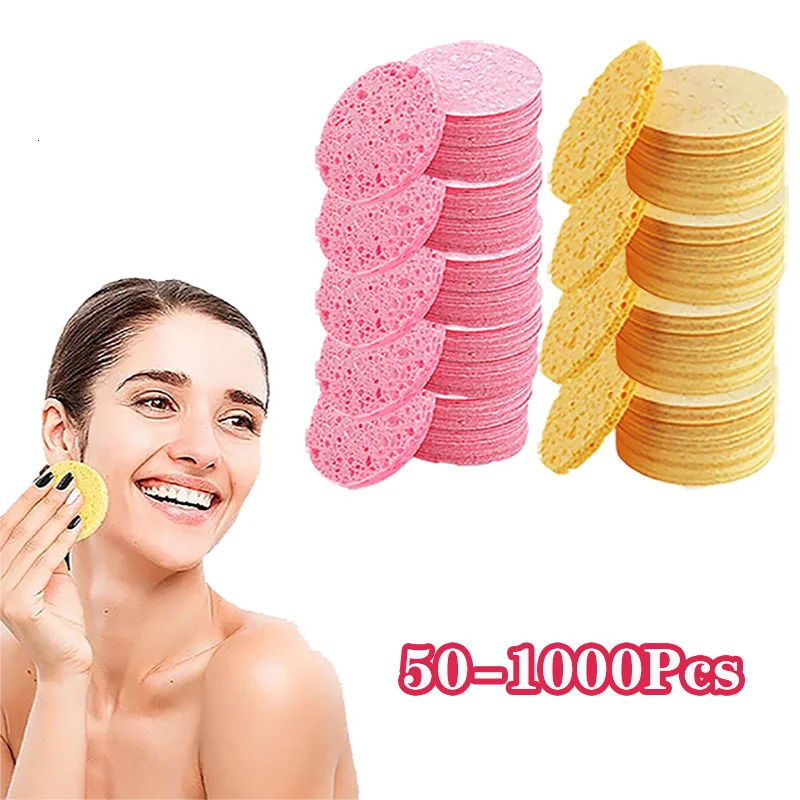 50-1000PCS Compress Face Wash Puff Natural Wood Pulp Sponge Face Wash Puff Foaming Face Puff Cosmetic Puff Face Cleansing Sponge 250214