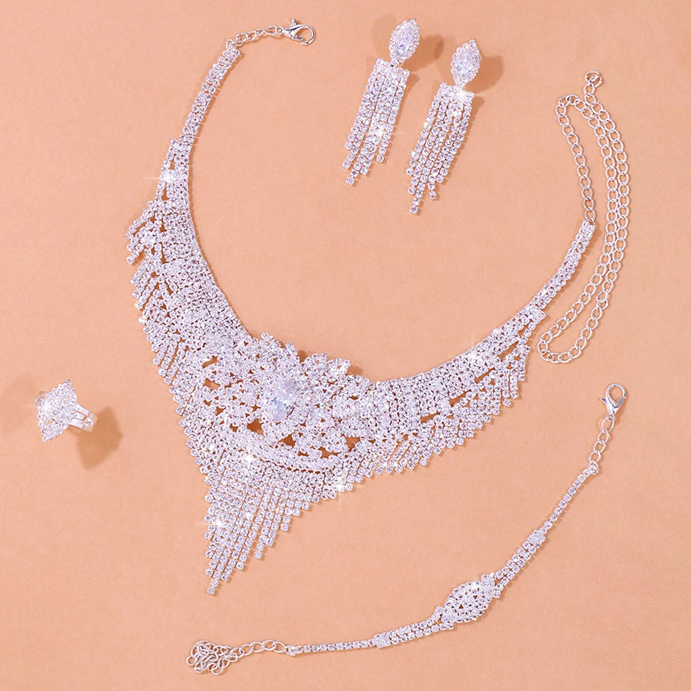 Stonefans Indian Bridal Jewelry Set Womens Accessories Fashion Tassel Rhinestone Necklace Earring Set Wedding Jewelry 250213