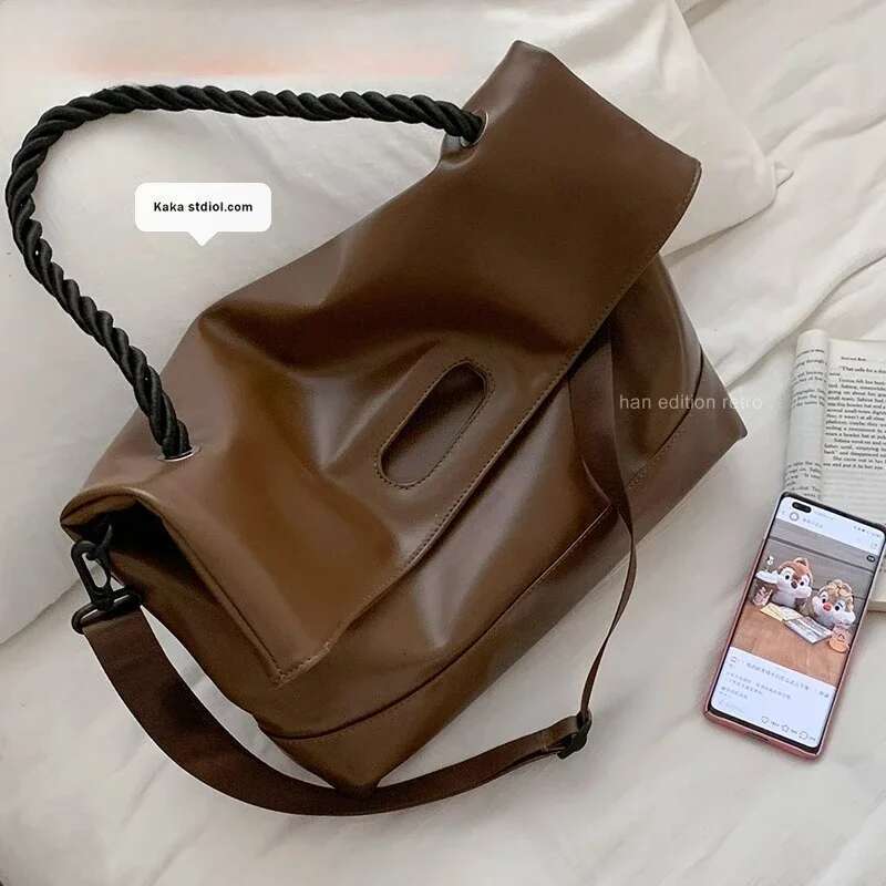 Huge Capacity Women's New Trend South Korea Tote Single Shoulder Crossbody Commuter Bag Soft Leather Portable