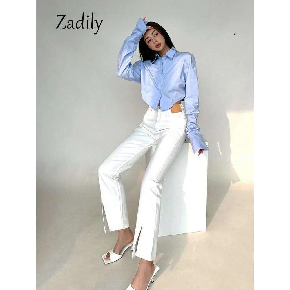 Zadily 2023 Spring Korean Style Long Sleeve White Shirt Women Sexy Button Ladies Crop Tops Blouse Street New In Female Clothing