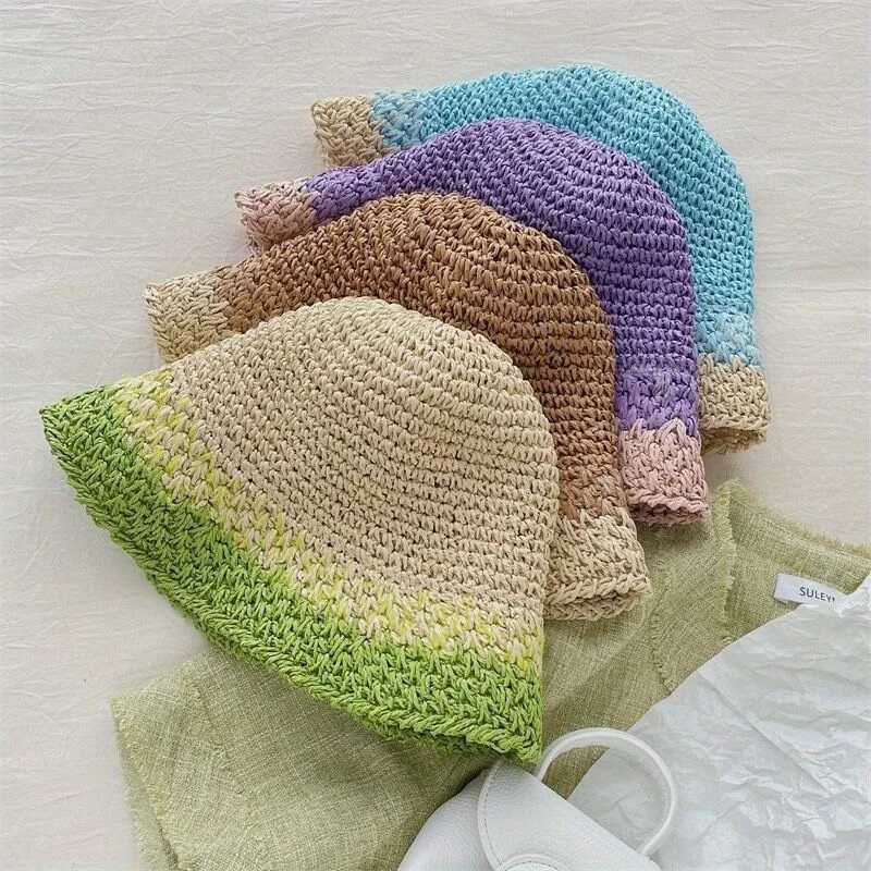 1 piece of womens straw hat foldable beach hat wide brown soft wooden bucket hat W250217