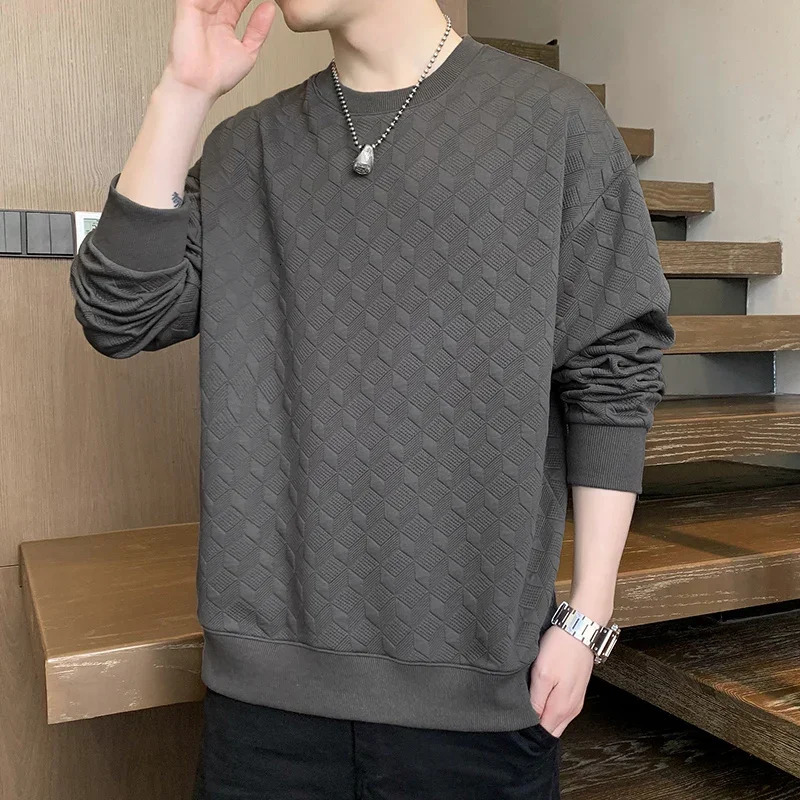 Spring Long Sleeved Tshirt Men Sweatshirt Korean Underlay Shirt for Mens Round Neck Pullover Hoodies Hoodie 250214