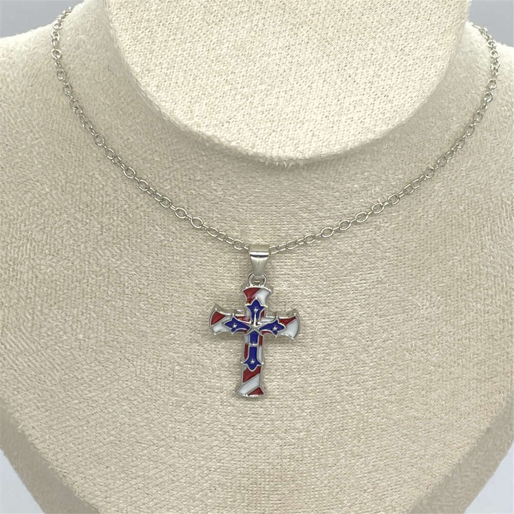 Explosive American Cross Necklace Men's and Women's Star Spangled Banner Independence Day Carnival Party Accessories