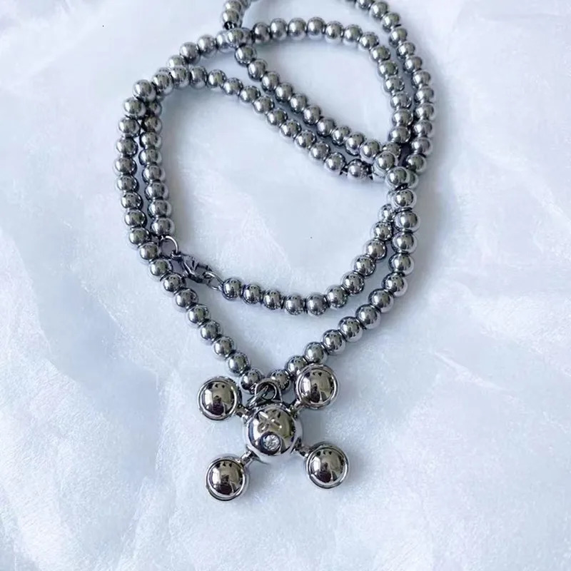 Fashion Stainless Steel Round Bead Chain Quadangle Ball Pendant For Men Women Personality Niche Sense Necklace Gift 250213