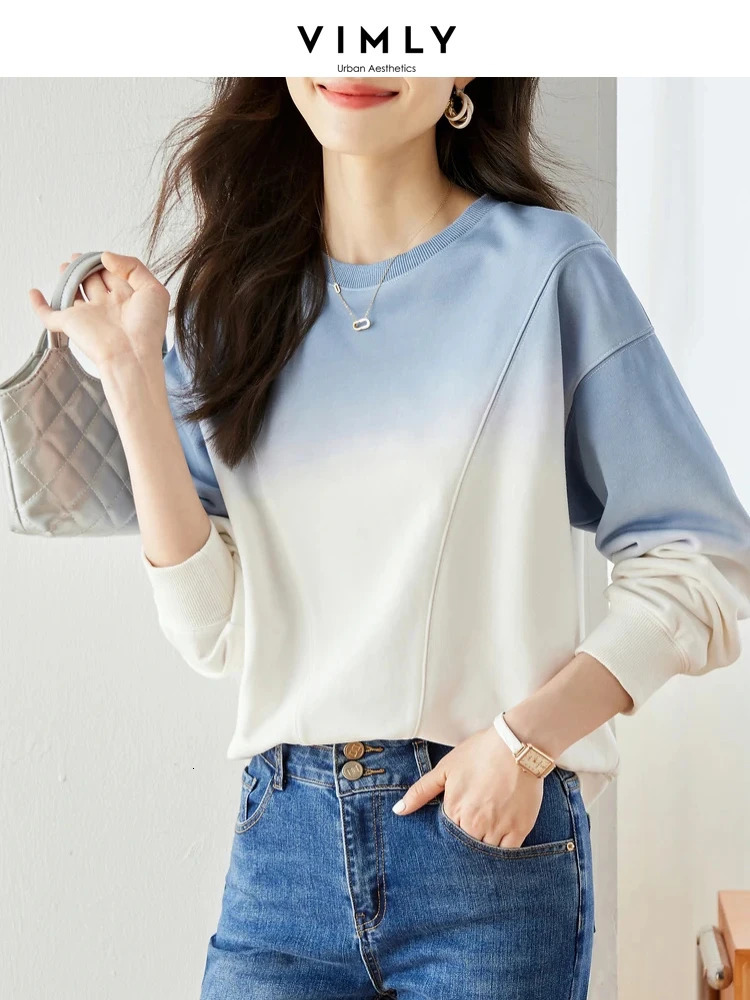 VIMLY Loose Gradient Sweatshirts for Women Autumn Fashion Casual Round Neck Pullovers Long Sleeve Tops Female Clothes M2967 250213
