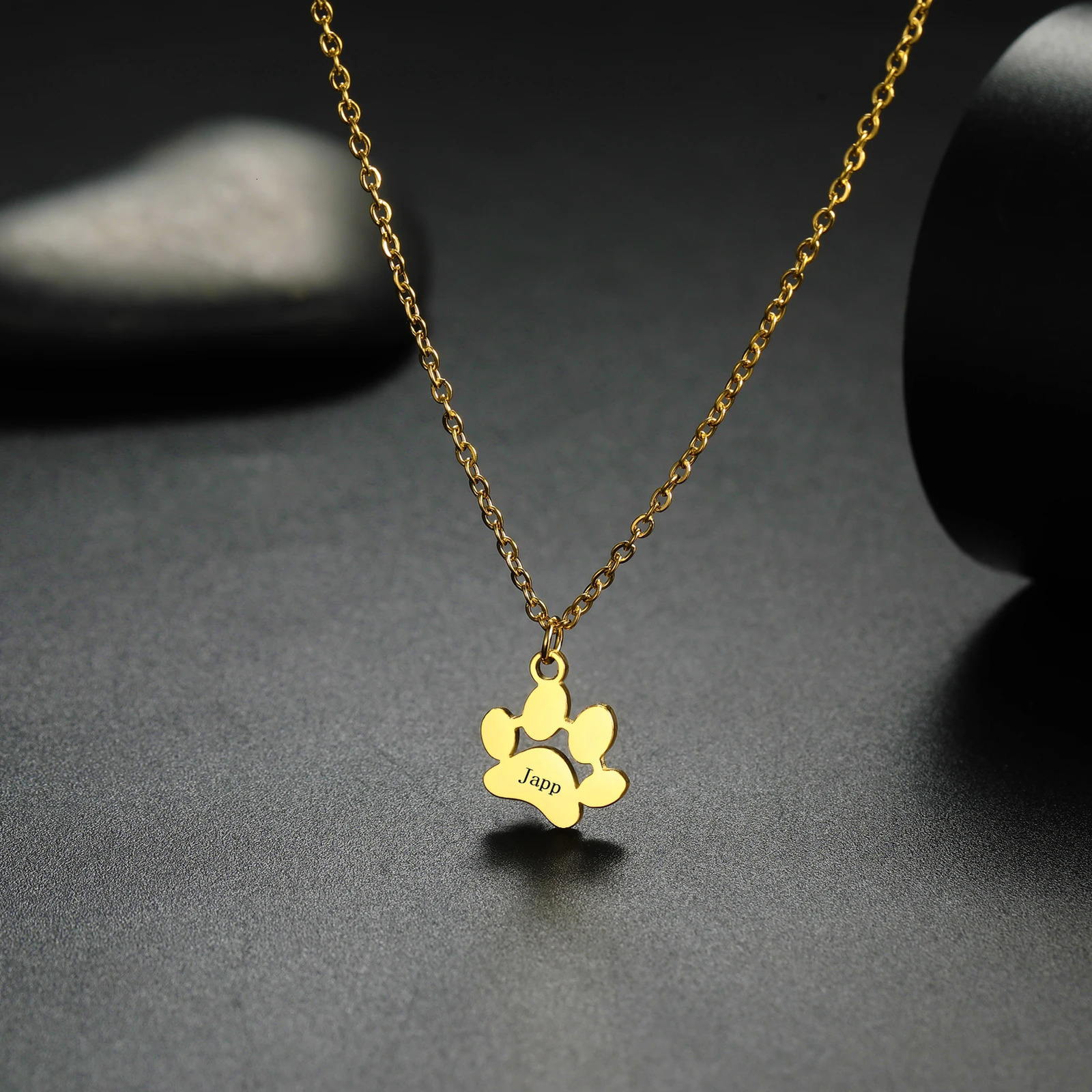 Cyprus Dog Paw Custom Engrave Name Necklace For Women Men Stainless Steel Hip Hop Pet Pendant Jewelry Gifts Lovers 250210