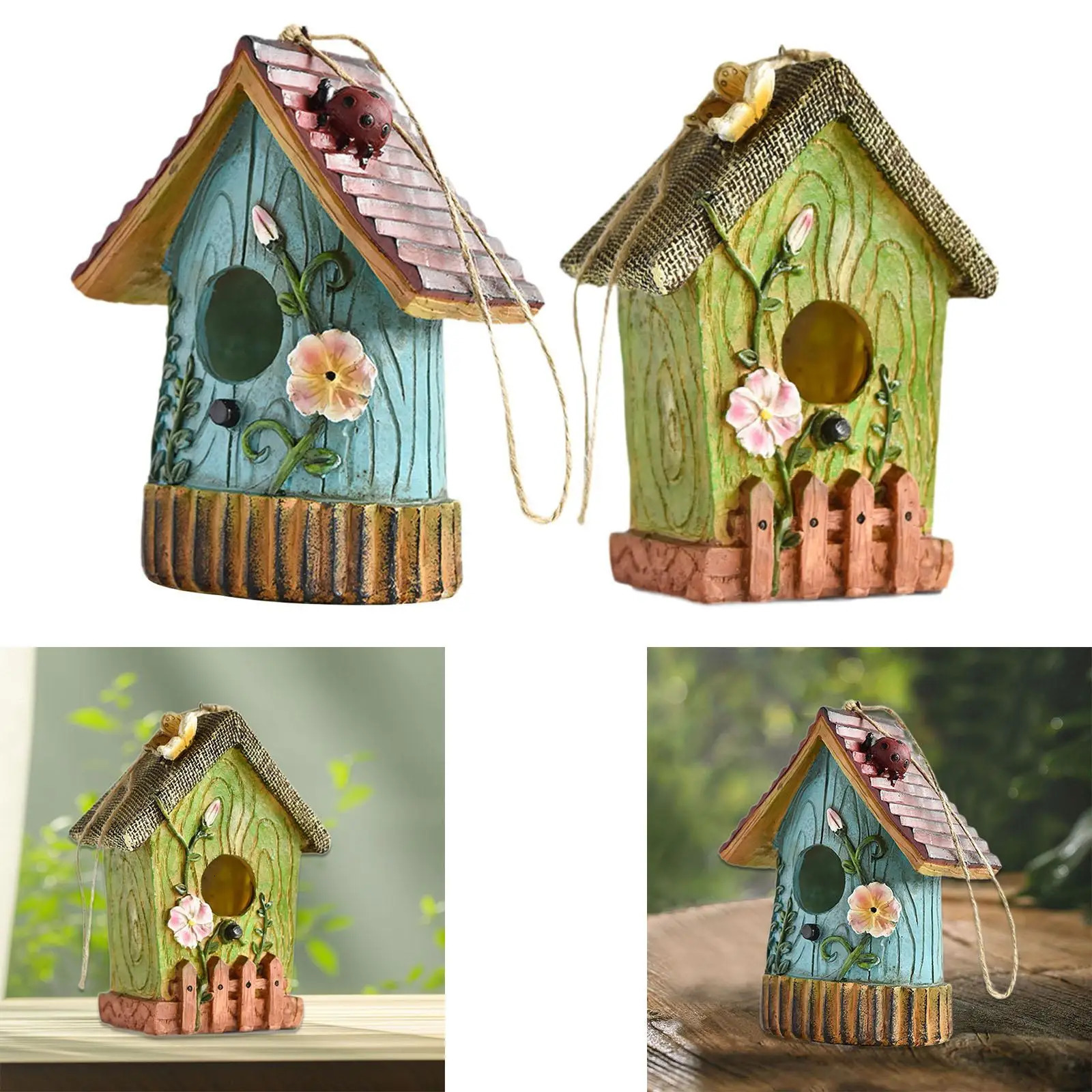 Hanging Bird House Outside Bird Hut Resin Novelty Garden Decoration Hummingbird Nest for Fence Trees Yard Backyard Patio 250206